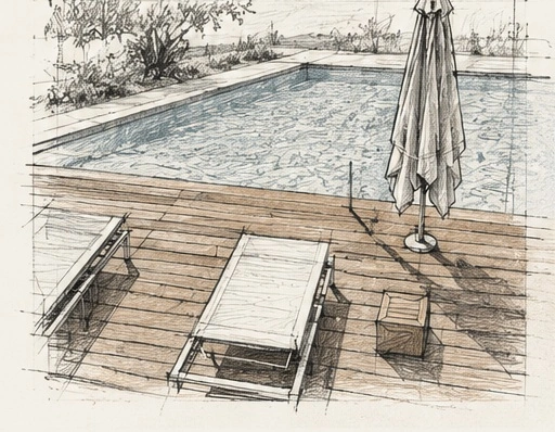 Tarima exterior alrededor de una piscina