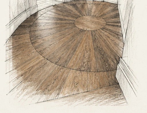 Suelo de madera con diseño circular a medida
